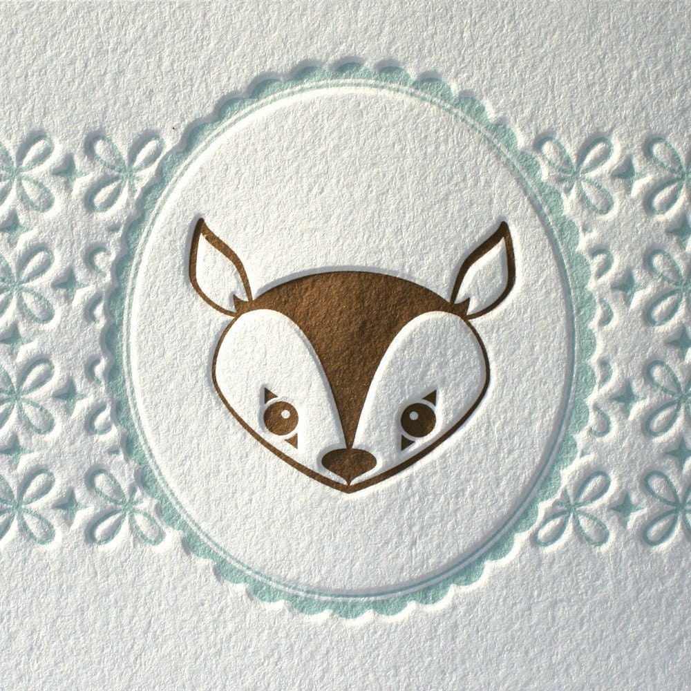 Deer Portrait Letterpress Flat Card