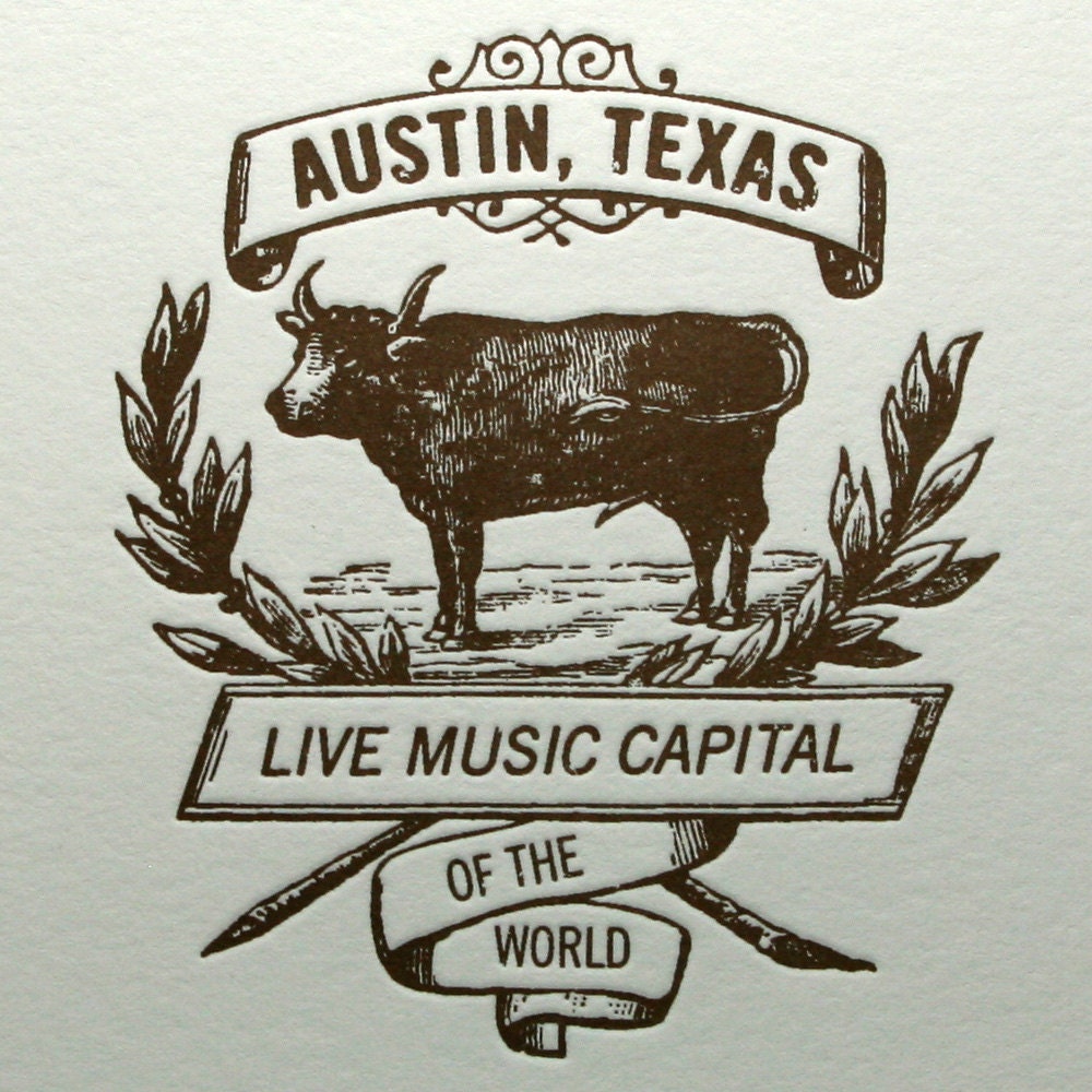 Austin Live Music Cow Card in Brown