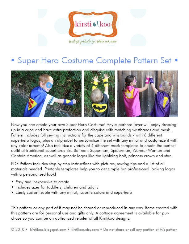 Super Hero Costume Complete PDF Pattern Set
