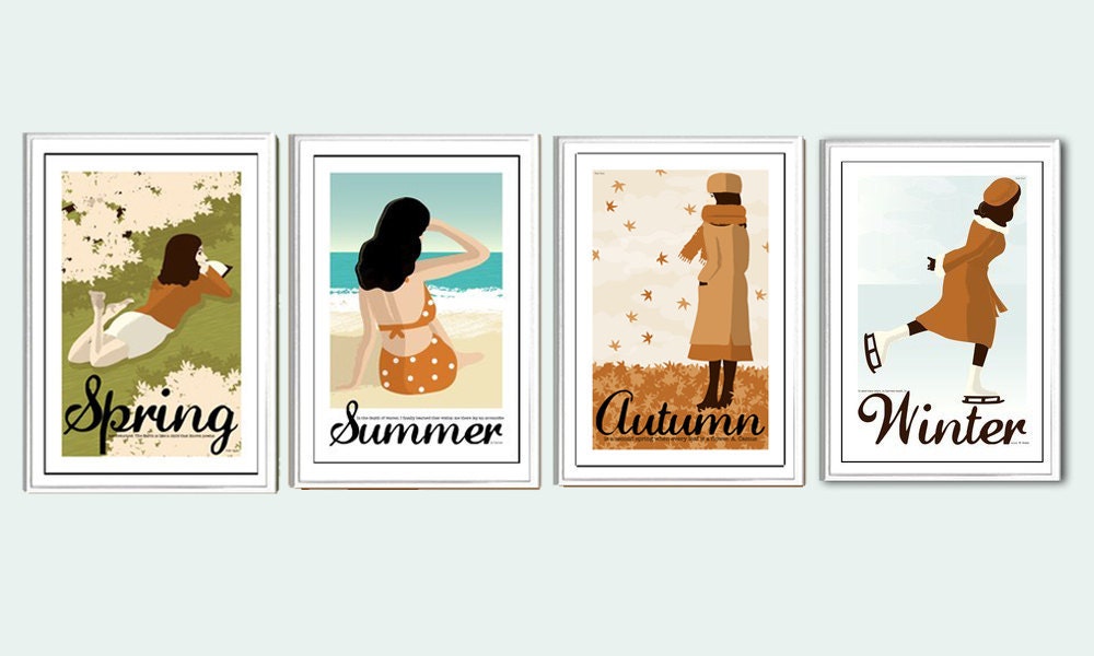 Set of four mini 6x4 inches seasons prints