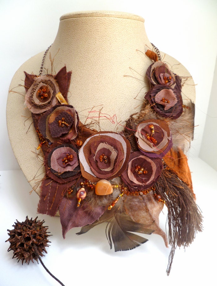 Fall beauty IV, fiber art necklace as seen In Autumn 2011 Belle Armoire Jewelry Magazine