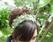 Something green, unique wearable fiber art floral headband