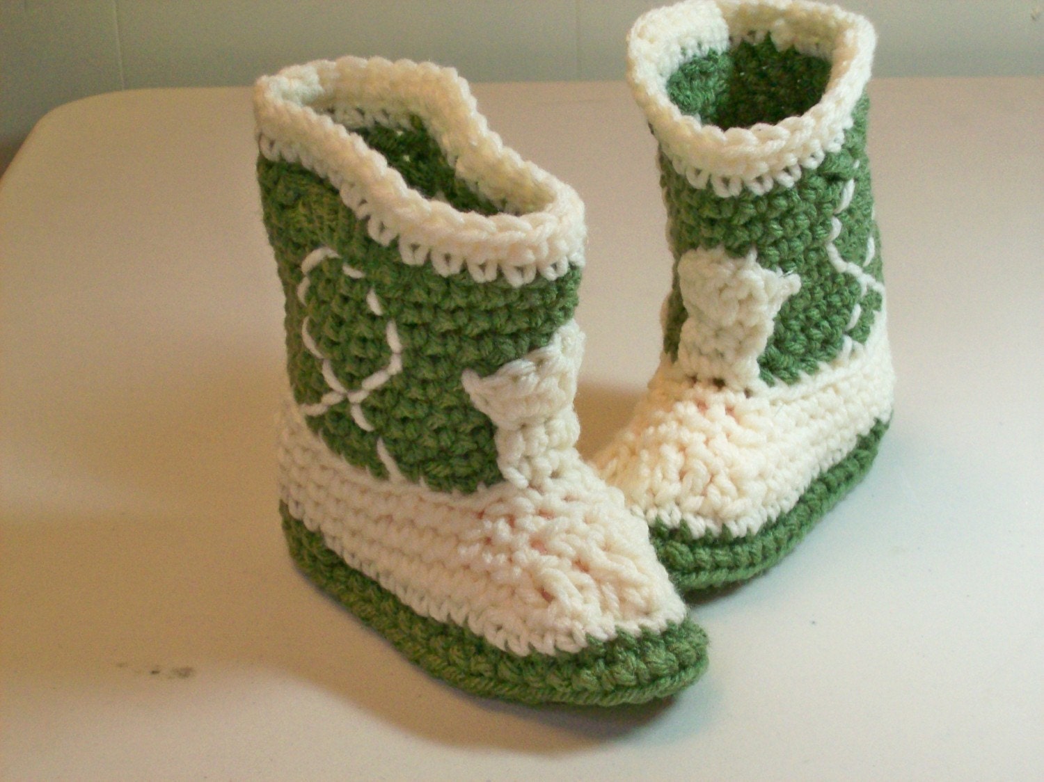 Baby Booties  Light forest green & natural Cowboy Boots  PLEASE STATE SIZE