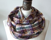 Infinity scarf, loop, circle spring colors green, lilac and burgundy plaid, fashionable soft Italian tweed, fashion statement