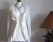 CARDIGAN jersey milk white with ruffles and lace modern urban romantic wedding  spring fashion