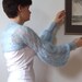 Shrug powder blue with cables light as a whisper long puffy sleeves summer fashion hand knitted
