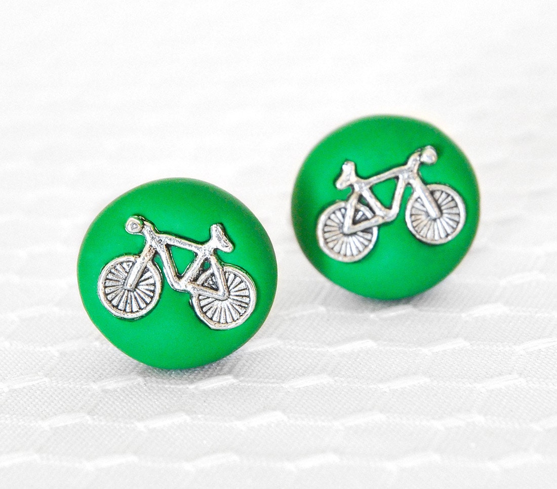 Bicycle Wedding Cufflinks for Outdoorsy Adventure Men, Father's Day, Dad, Grooms and Groomsmen in Leaf Green Polymer Clay
