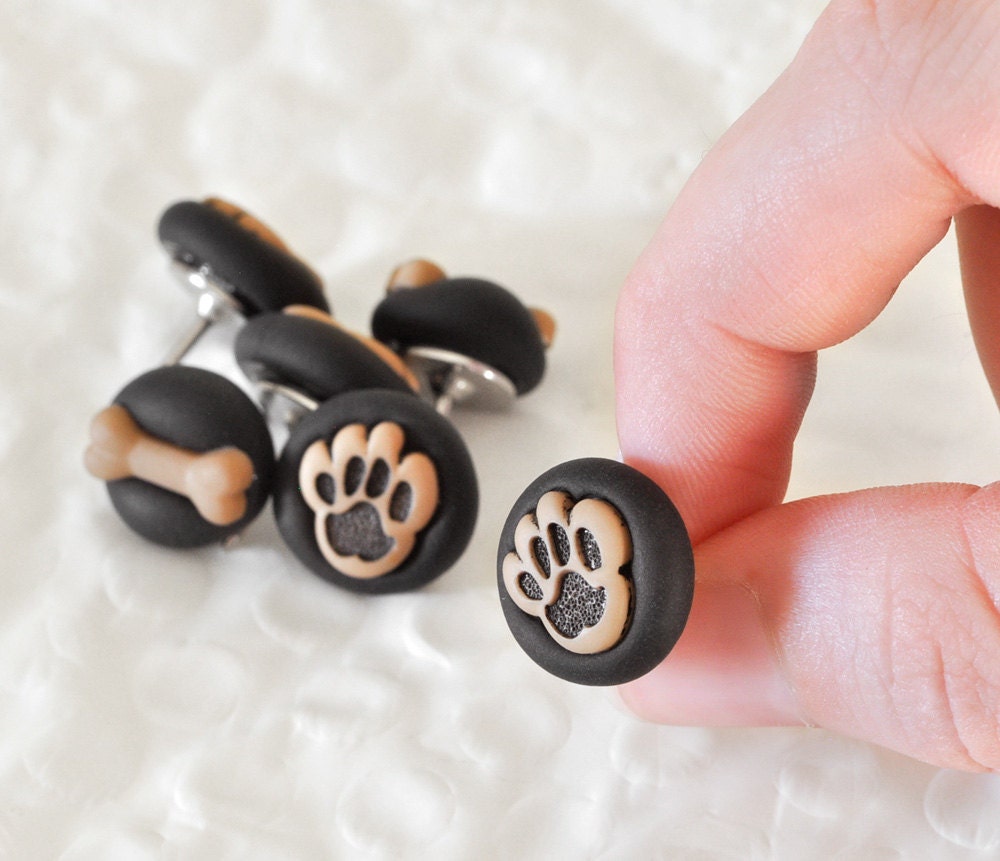 Puppy Paws Pushpins with Mini Dog Bones in Black Polymer Clay Animal Lover Gift Set for Back to School