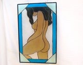 Stained glass panel Totally Nude Woman Stained Glass Window