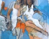 Female Friends in White Dresses - Fine Art Print of mixed media painting "It's Not About You"