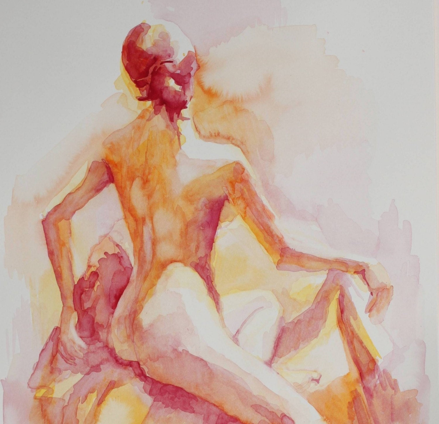 Watercolor Drawing of Female in Citrus Colors - Fine Art Print