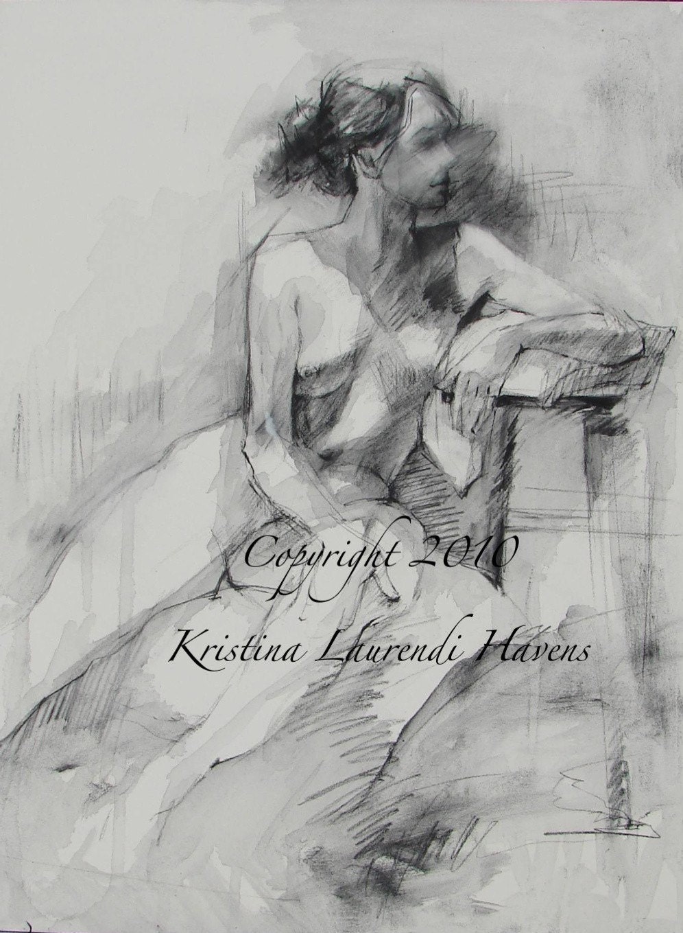 Drawing of Live Female Model in Black and White - Large Print