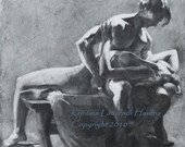 Original Charcoal Drawing of a Man Holding a Woman - "Come Back to my Heart"