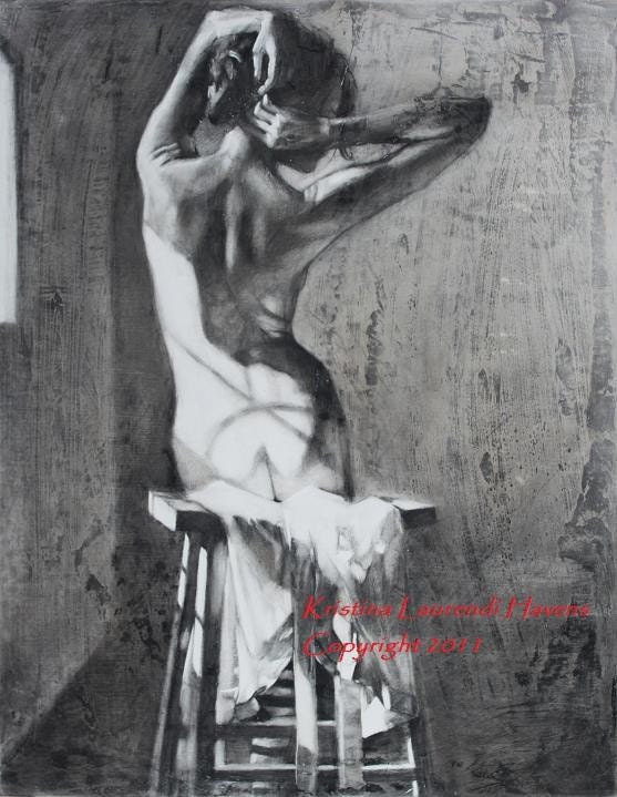 Original Charcoal Figure Art  Drawing of a Woman -  "In the Sunlight, Strong"