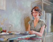 Art Print of Painting in Soft Grey  "She Wore Violet Shoes"