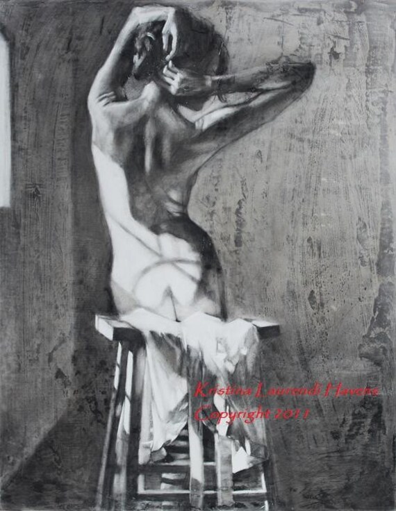 Original Charcoal Figure Art  Drawing of a Woman -  "In the Sunlight, Strong"