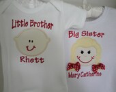 Personalized Sibling Shirts Set Boutique Name Monogrammed Big Sister Big Brother Tee