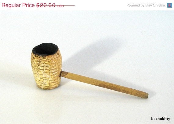 FALL SALE 1930's Homemade Corn Cob Pipe: Pencil Hollowed & Real Cob, Usable
