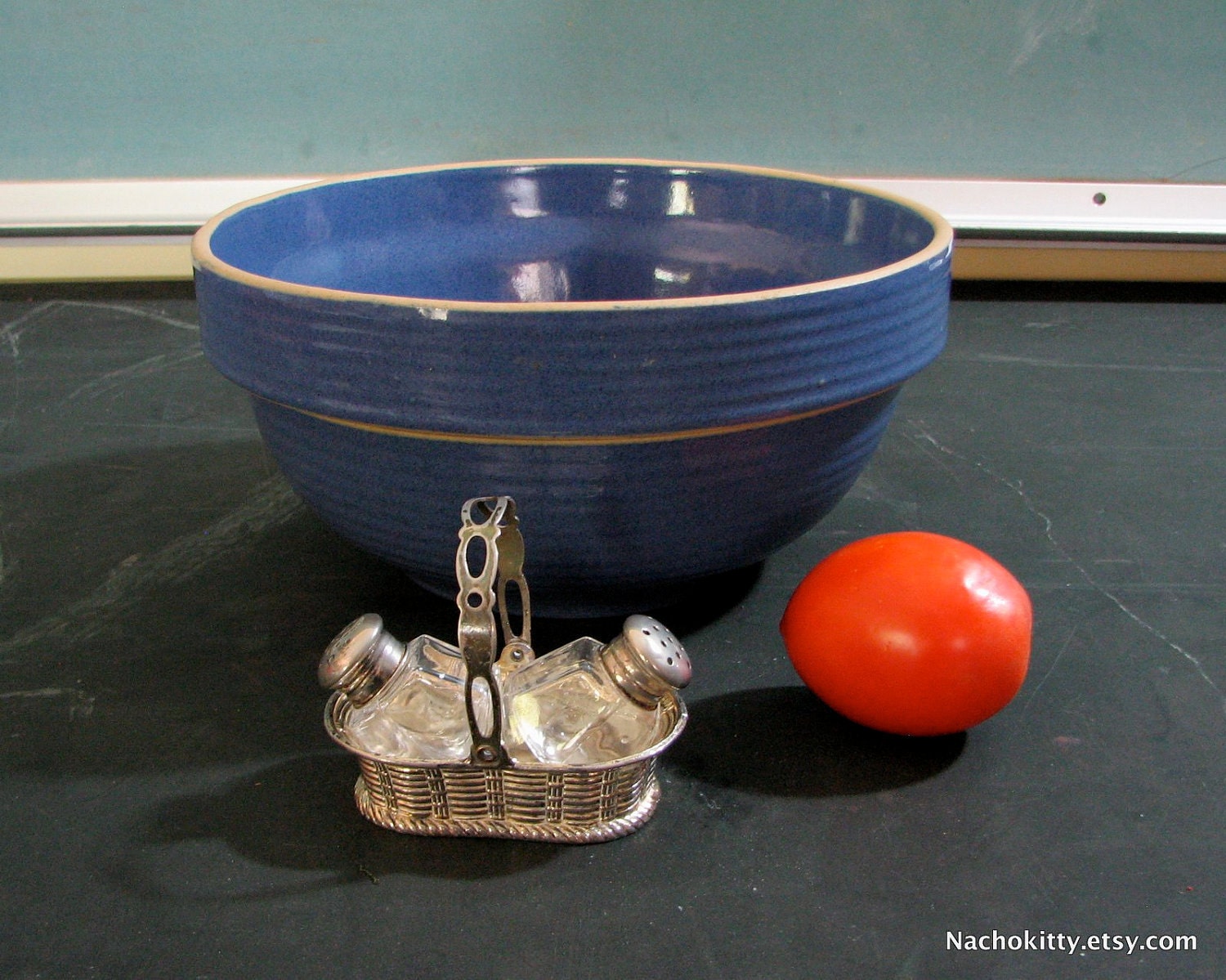 A Tisket A Tasket Salt & Pepper in a Silver Basket Vintage Charming