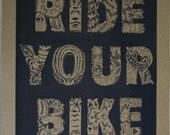 Chinese Woodcut Ride Your Bike Poster