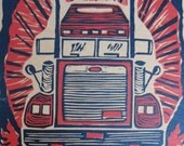 Big Rig Letterpress Linocut Print