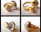 The Delicate Balances Clear White Quartz and Pearl Ring