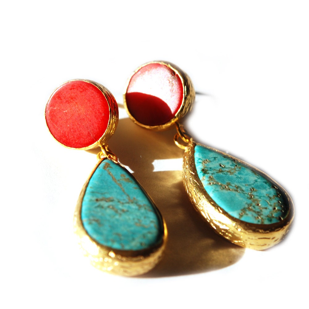 Turquoise and Coral Earrings