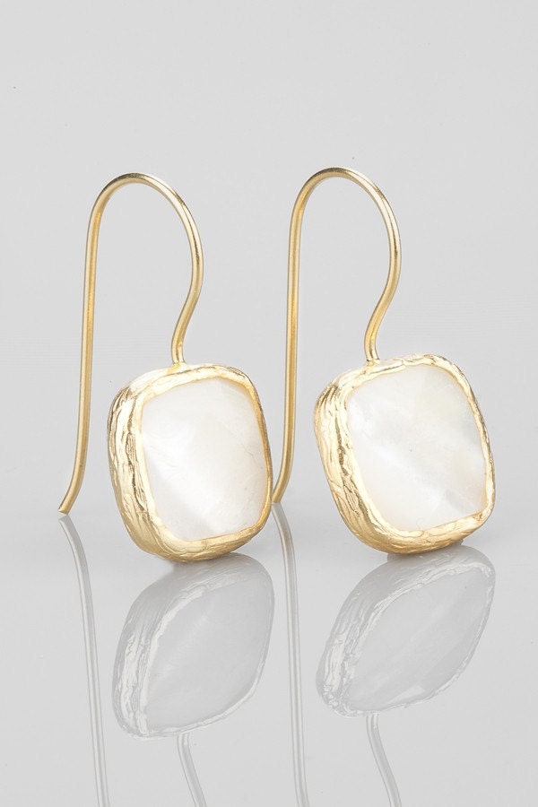 Creamy White Mother of Pearl Earrings in Gold