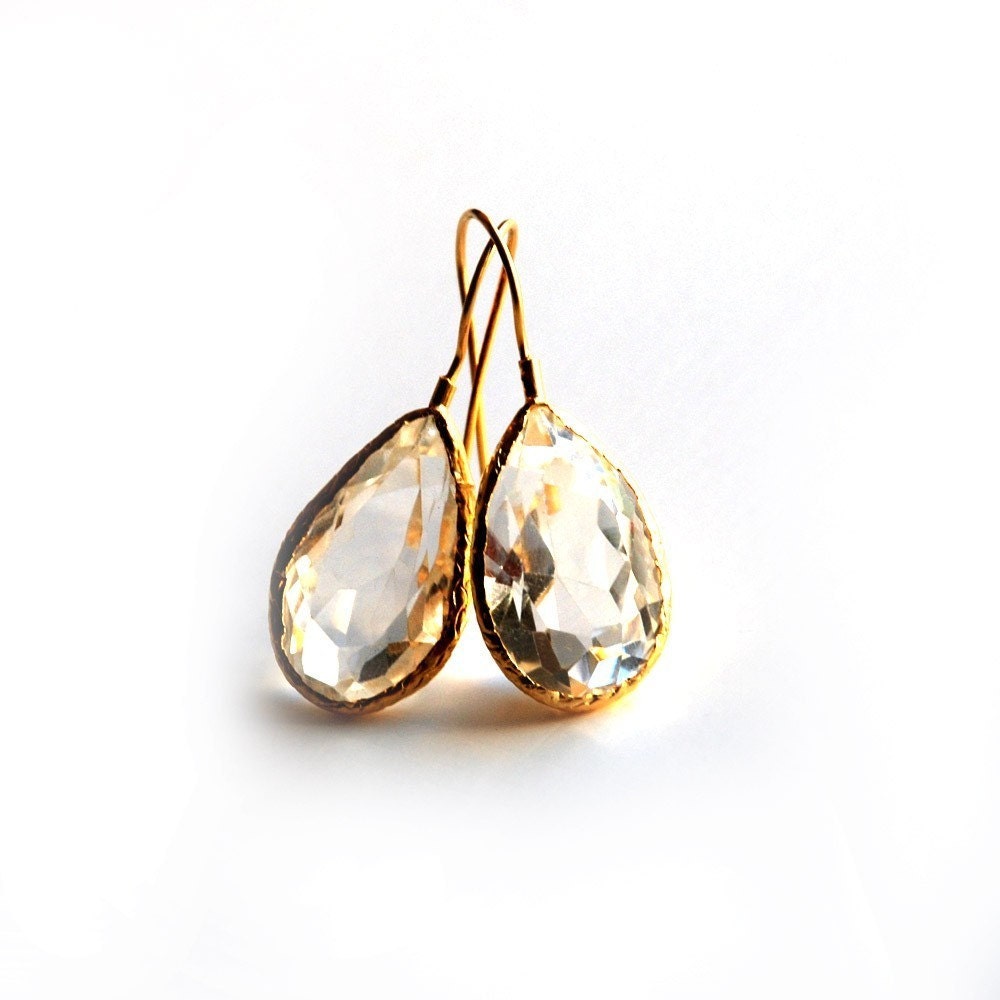 White Clear Quartz Faceted Drop Earrings