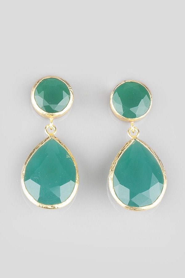 Angelina Jolie Style Green Drop Earrings