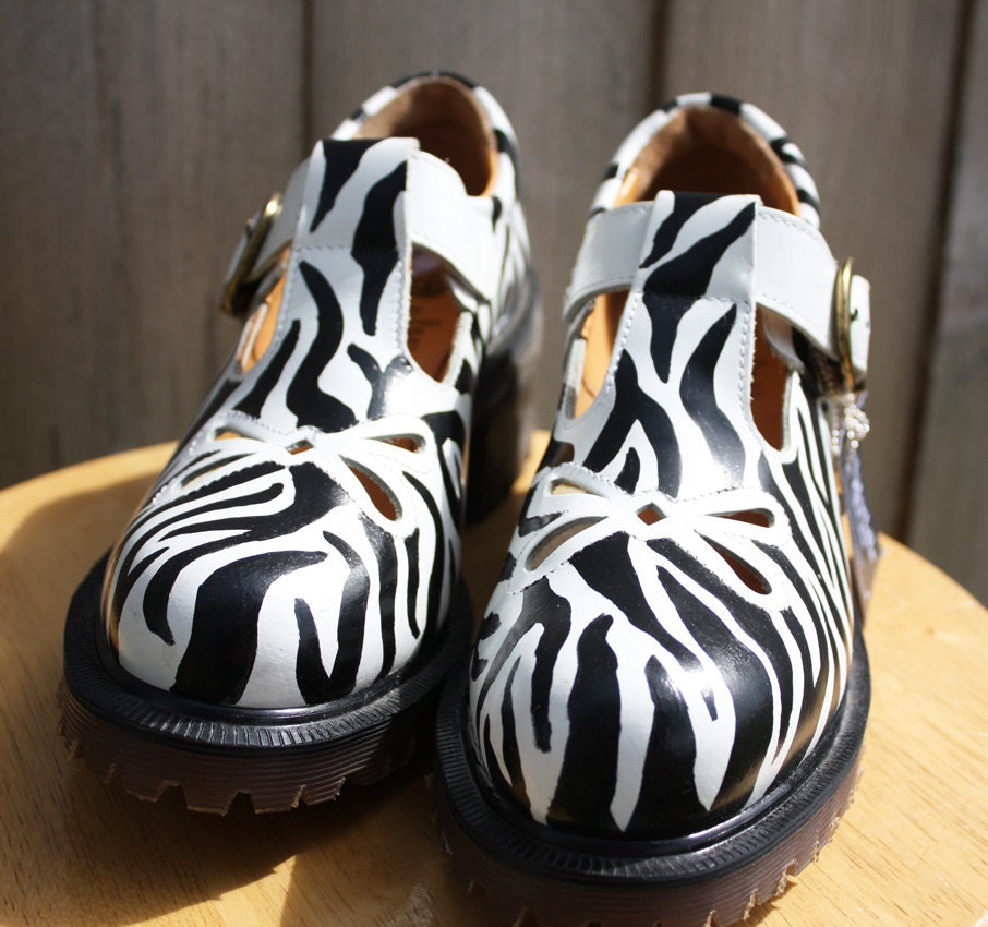 SALE 30% OFF Hand Painted Zebra Dr Marten's, Mens Size 5 or Womens Size 7