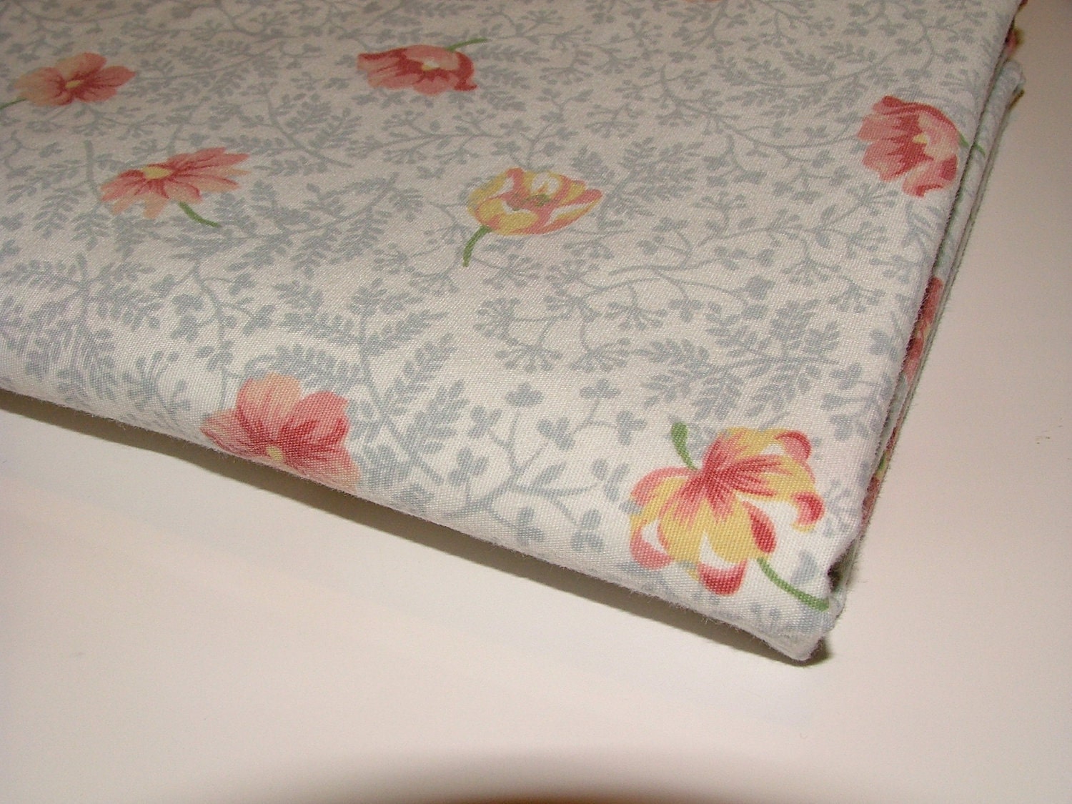 1 yard reclimed sheet fabric "Floral L'Orange"