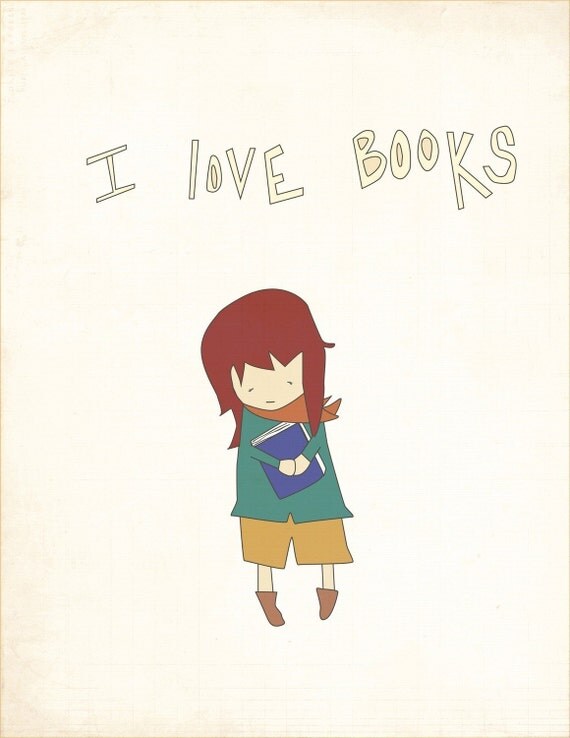 Digital Print - Child's Room Art Print - 8x10 Illustration Art Print - Little Bookworm - Books, Geekery, Cute, Gift, Librarians