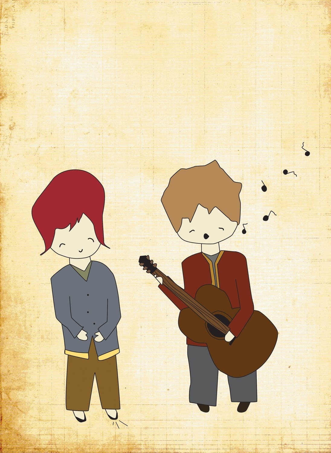 Digital Print - Wall Art - 8x10 Illustration Art Print - I'll Sing You A Song - Romance, Love, Couple, Guitar, Valentine's Day