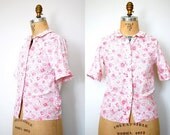 60s floral blouse / vintage 1960s cotton blouse / A Girl In a Million
