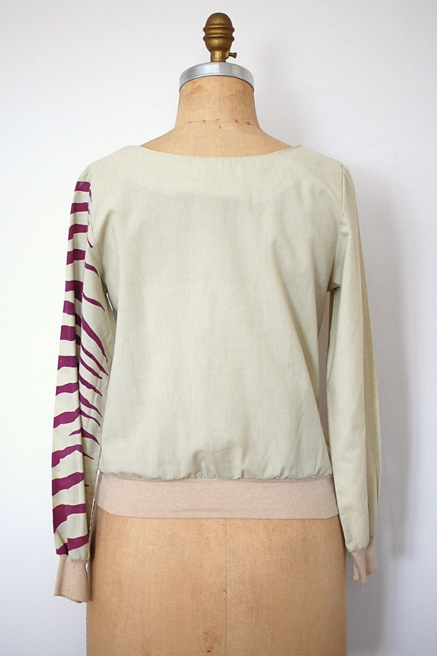 70s top / 1970s animal print blouse / Zebra Stripes