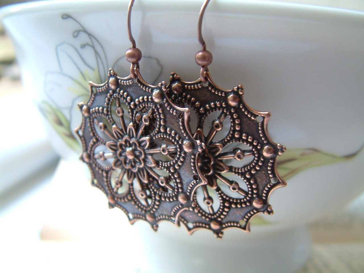 Michelle - Copper Filigree Starburst Earrings