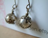 Heather - Pearl And Brass Drop Earrings