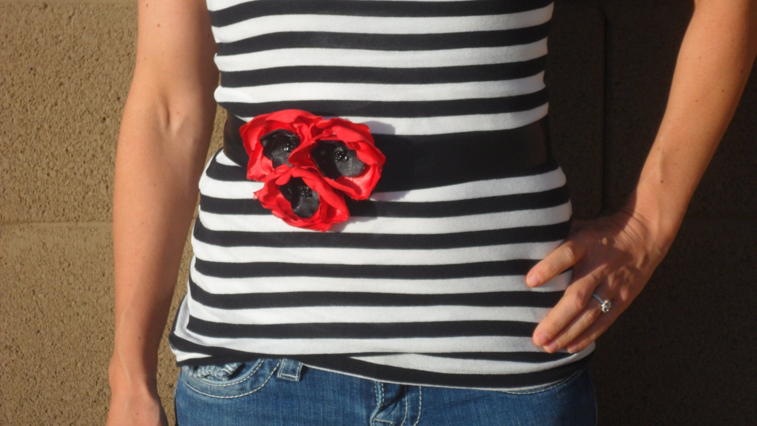 Red Ruffled Flower Belt Ribbon Sash