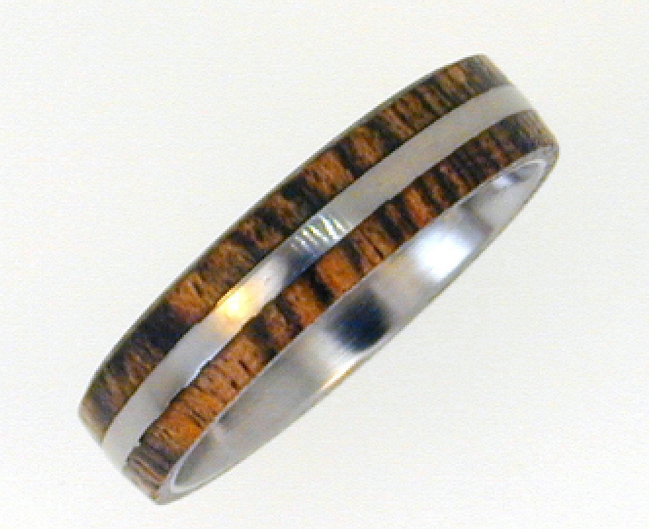 Delicate Bocote Wood Inlay Ring - Wedding Band - His and Hers Available