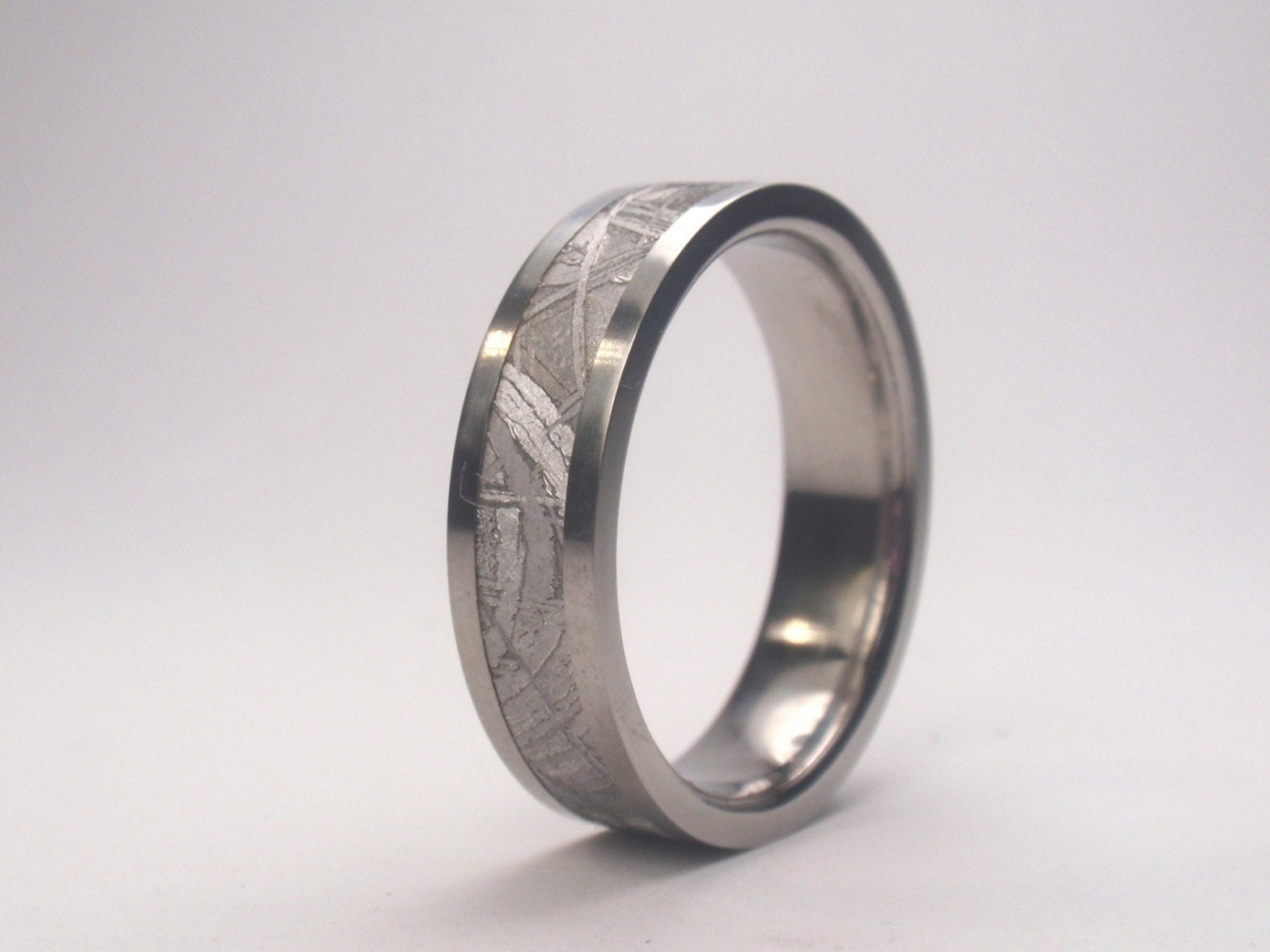 Mens Titanium Ring - 4 mm wide Meteorite Inlay