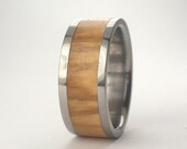 Olive Wood Inlaid in Titanium Ring - Wooden Wedding Band - jer1-023