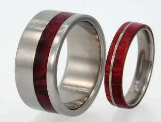 Wood Rings - Water Proof Redwood Inlay - Wood Wedding Set