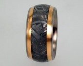 Meteorite Wedding Band for Men and Woman with two 18K Yellow Gold inlay