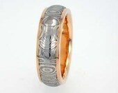 Damascus inlaid in 14K Gold Ring - 6mm wide ring - jer-018