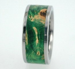 Titanium Ring - Interchangeable Dark Green Burl Wood Inlay
