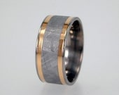 Meteorite Ring with 18K Yellow Gold inlay / The Meteorite is 6mm wide