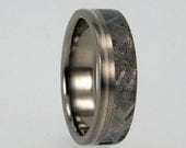 Mens Titanium Ring - Platinum and Meteorite Inlay
