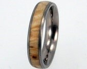 Narrow Titanium Ring with Black Ash Burl Wood Inlay - Wedding Band - Engraving available