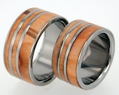 Titanium Rings - Waterproof Rowan Wood Inlay